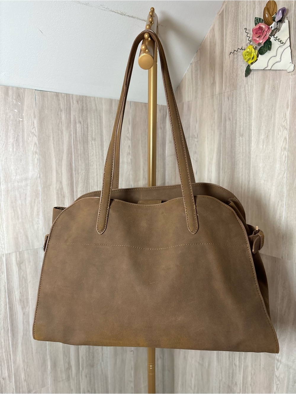 A New Day Tan Faux Leather Tote Bag Excellent Condition Minimalist Style